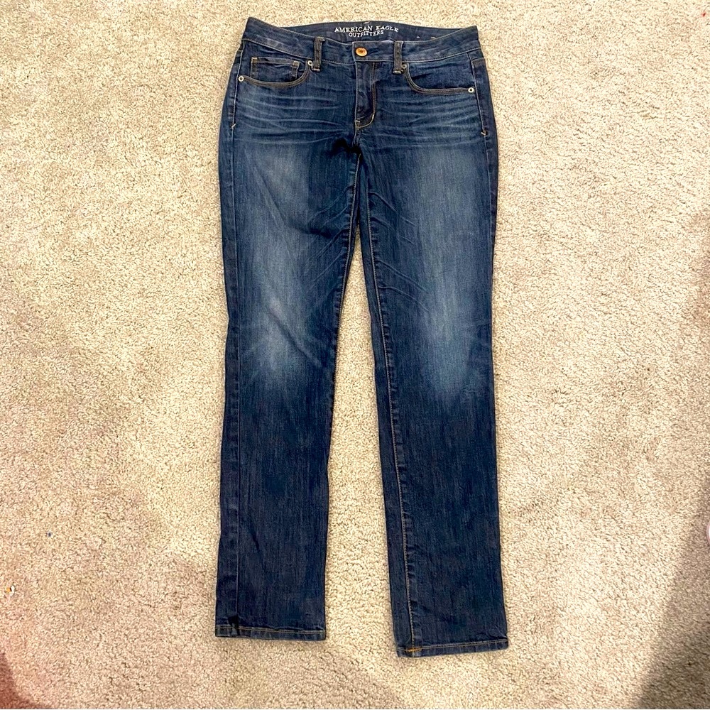 American Eagle Outfitters Skinny Super Stretch Dark Wash Faded Jeans Size 8